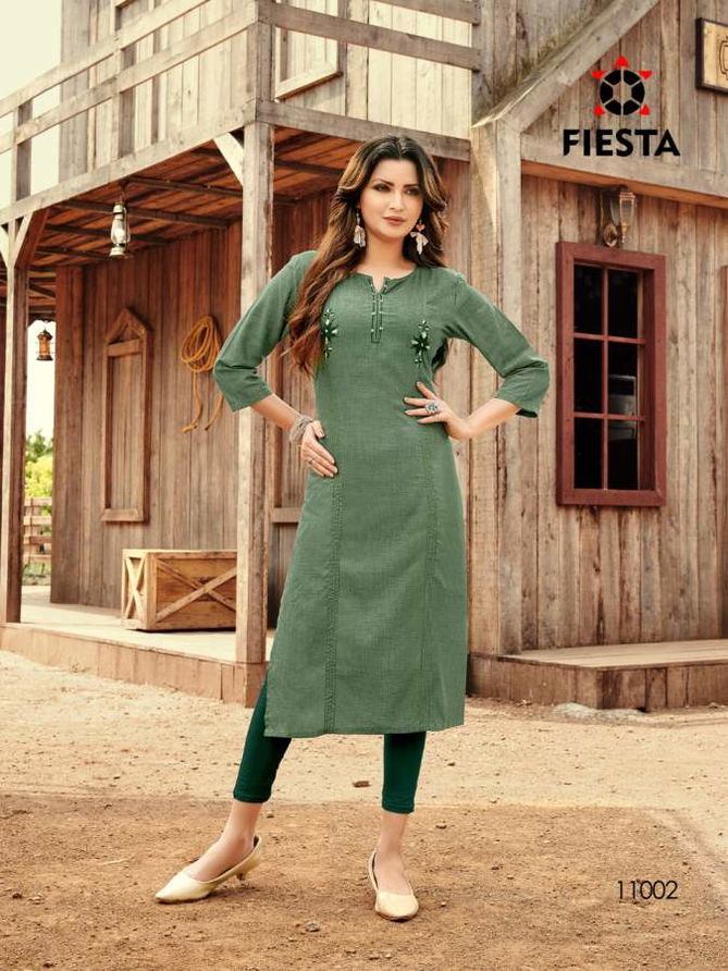 Fiesta Work Culture Latest Casual Wear Designer Three Fourth Sleeve Kurtis Collection
